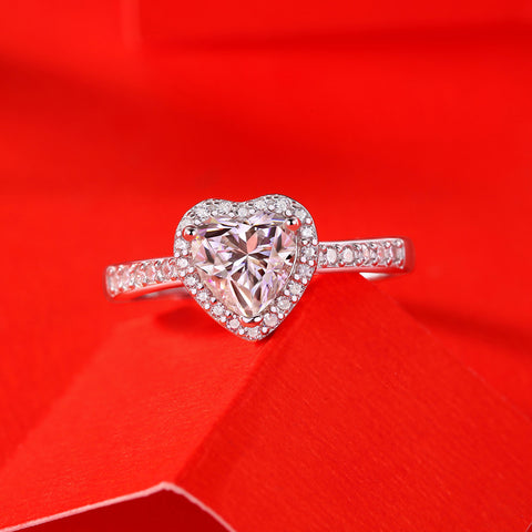 Anniversary Moissanite CZ Heart 925 Sterling Silver Adjustable Ring