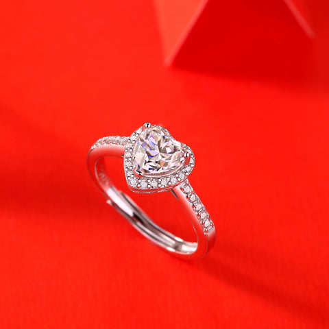 Anniversary Moissanite CZ Heart 925 Sterling Silver Adjustable Ring