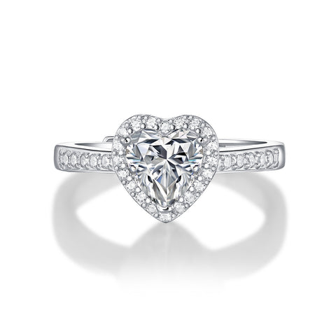 Anniversary Moissanite CZ Heart 925 Sterling Silver Adjustable Ring