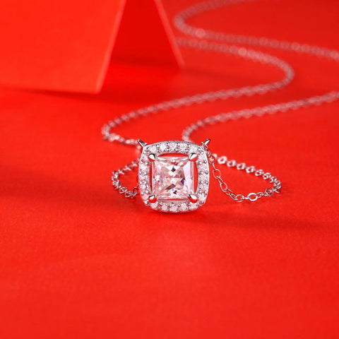 Bridesmaid Square Moissanite CZ Geometry 925 Sterling Silver Necklace - Mystical Gems Stones