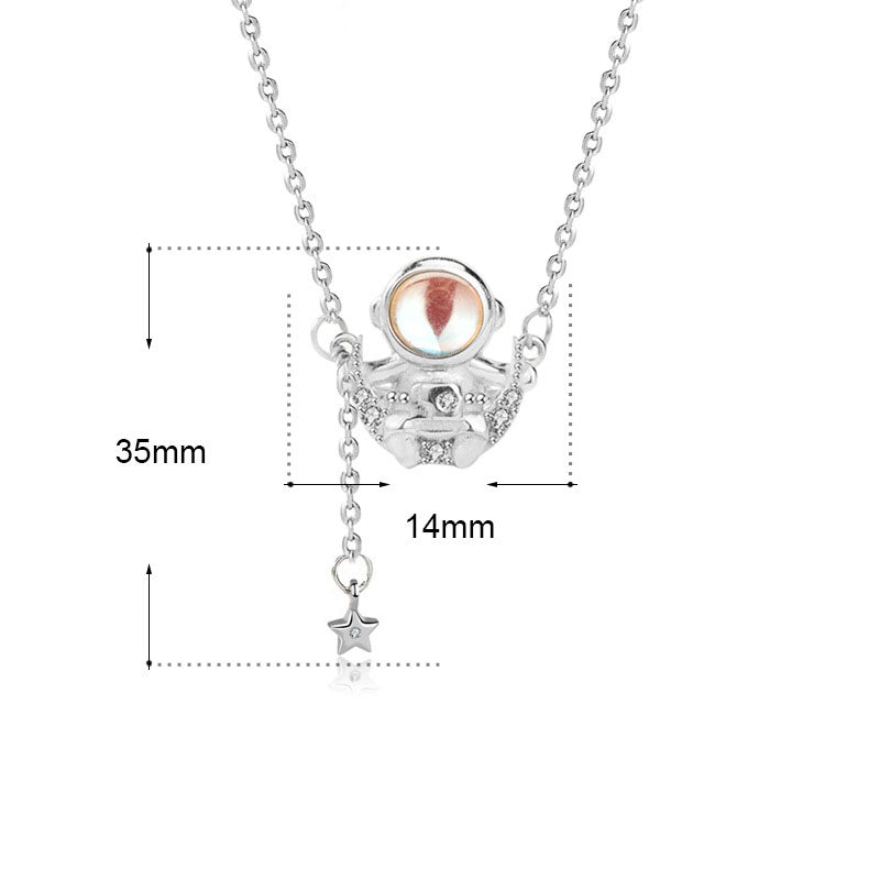 Gift Natural Moonstone CZ Astronaut 925 Sterling Silver Necklace