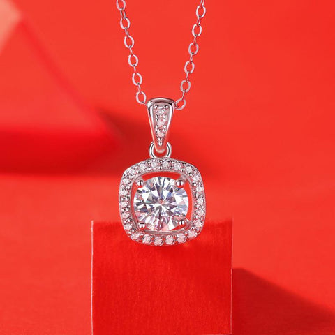 Anniversary Moissanite CZ Hollow Square 925 Sterling Silver Necklace - Mystical Gems Stones