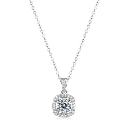 Anniversary Moissanite CZ Hollow Square 925 Sterling Silver Necklace - Mystical Gems Stones