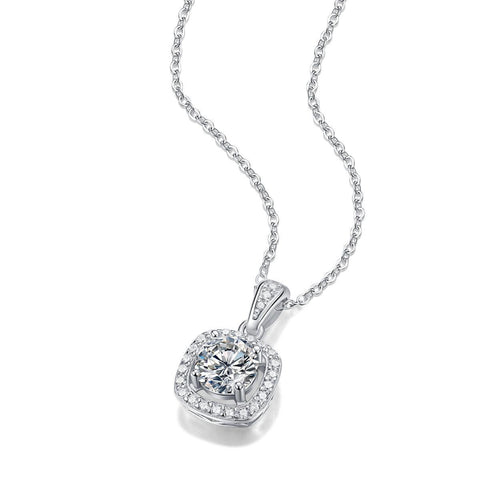 Anniversary Moissanite CZ Hollow Square 925 Sterling Silver Necklace - Mystical Gems Stones