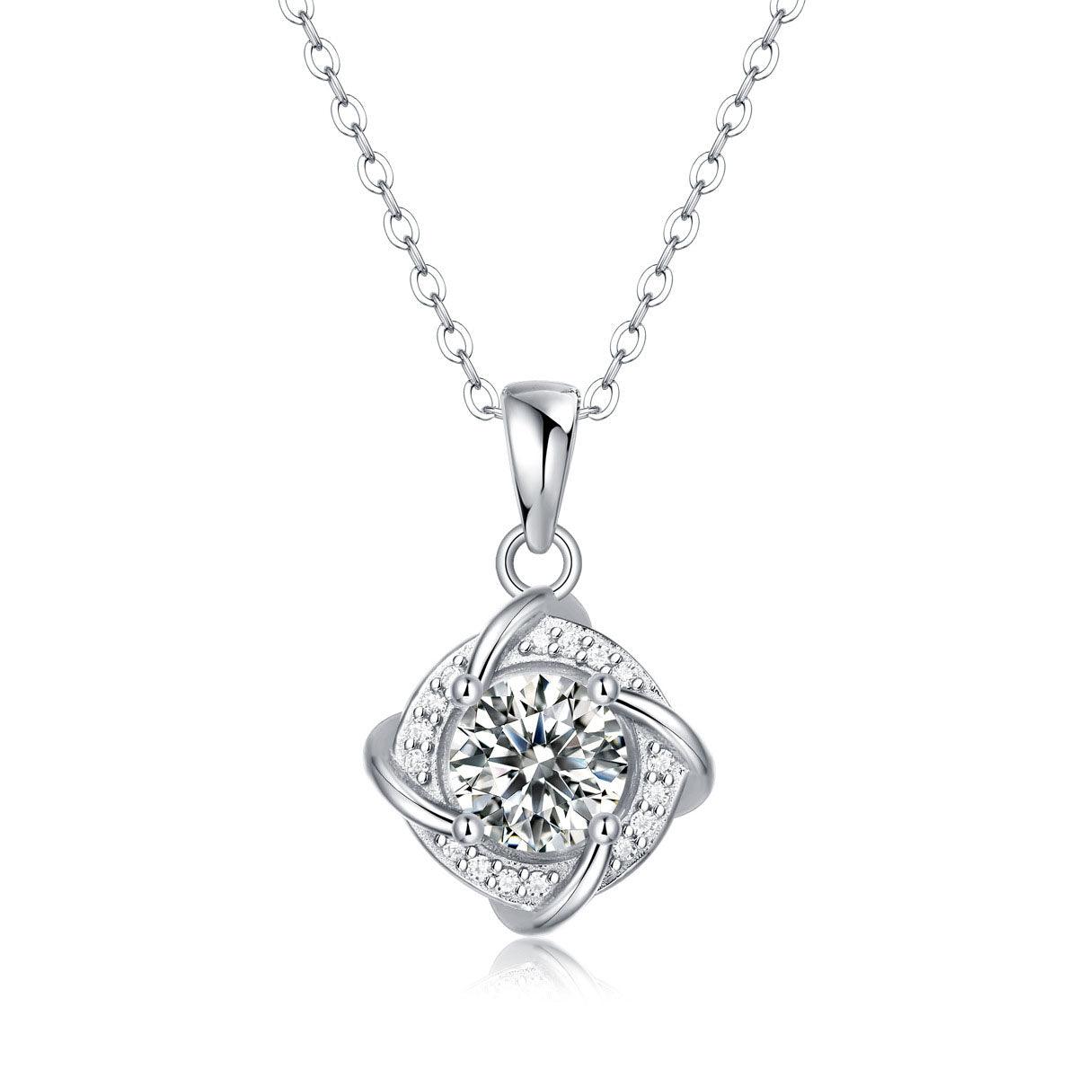 Elegant Moissanite CZ Rhombus 925 Sterling Silver Necklace - Mystical Gems Stones