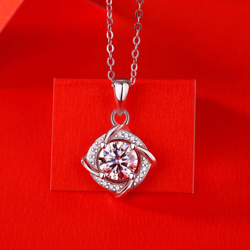 Elegant Moissanite CZ Rhombus 925 Sterling Silver Necklace - Mystical Gems Stones