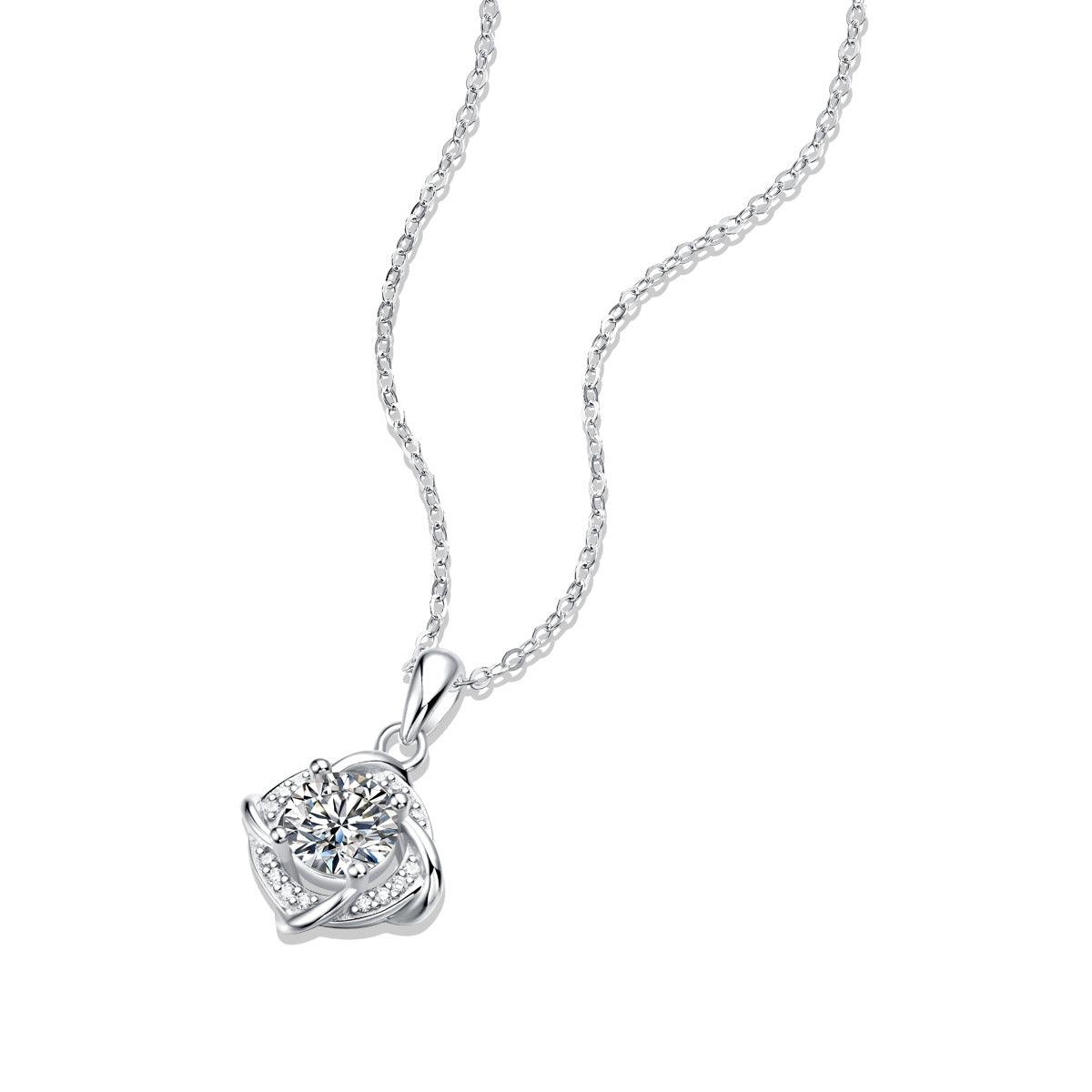 Elegant Moissanite CZ Rhombus 925 Sterling Silver Necklace - Mystical Gems Stones