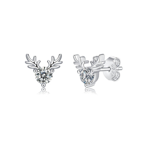 Graduation Moissanite CZ Deers 925 Sterling Silver Stud Earrings - Mystical Gems Stones