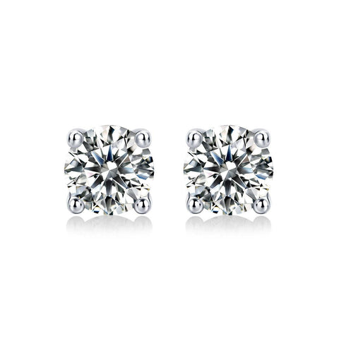 Honey Moon Four Claw Moissanite CZ 925 Sterling Silver Stud Earrings - Mystical Gems Stones