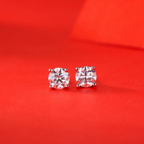 Honey Moon Four Claw Moissanite CZ 925 Sterling Silver Stud Earrings - Mystical Gems Stones