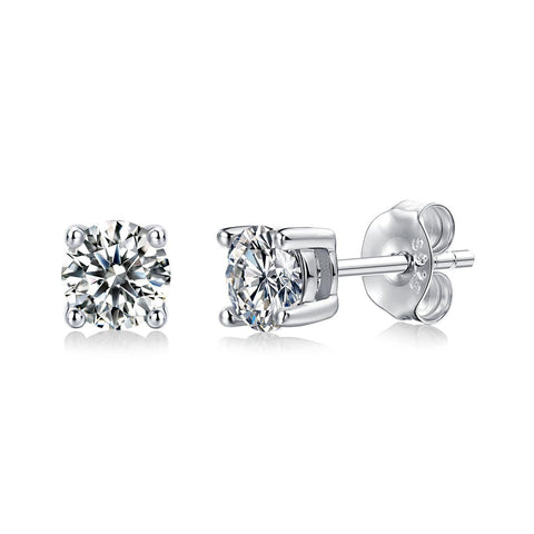 Honey Moon Four Claw Moissanite CZ 925 Sterling Silver Stud Earrings - Mystical Gems Stones