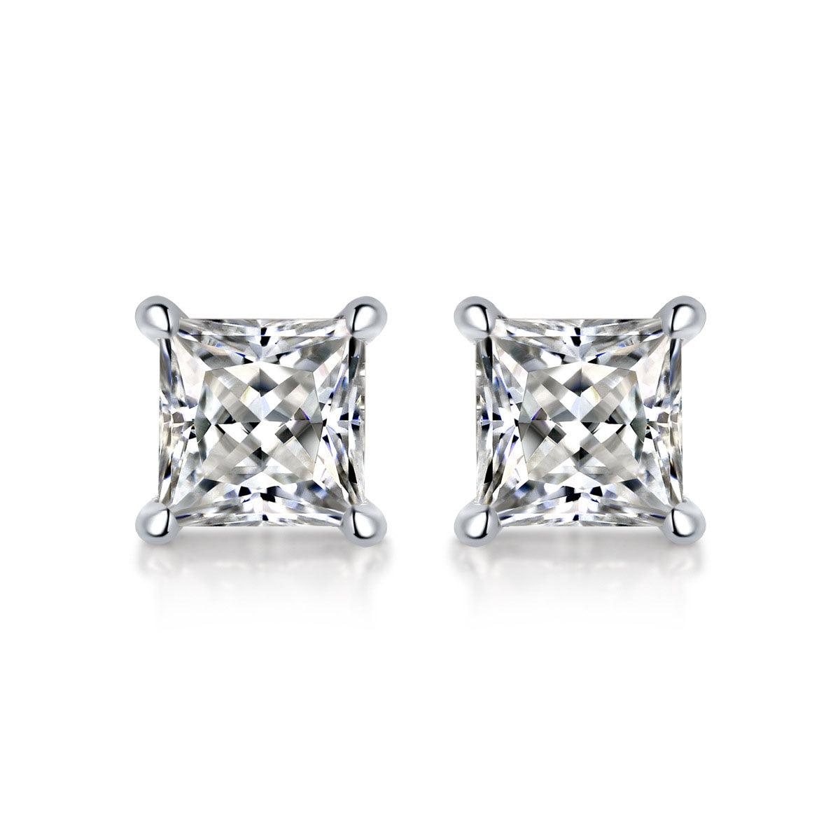 Simple Geometry Moissanite CZ Baguette 925 Sterling Silver Stud Earrings - Mystical Gems Stones