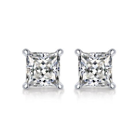 Simple Geometry Moissanite CZ Baguette 925 Sterling Silver Stud Earrings - Mystical Gems Stones