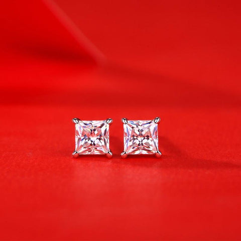 Simple Geometry Moissanite CZ Baguette 925 Sterling Silver Stud Earrings - Mystical Gems Stones