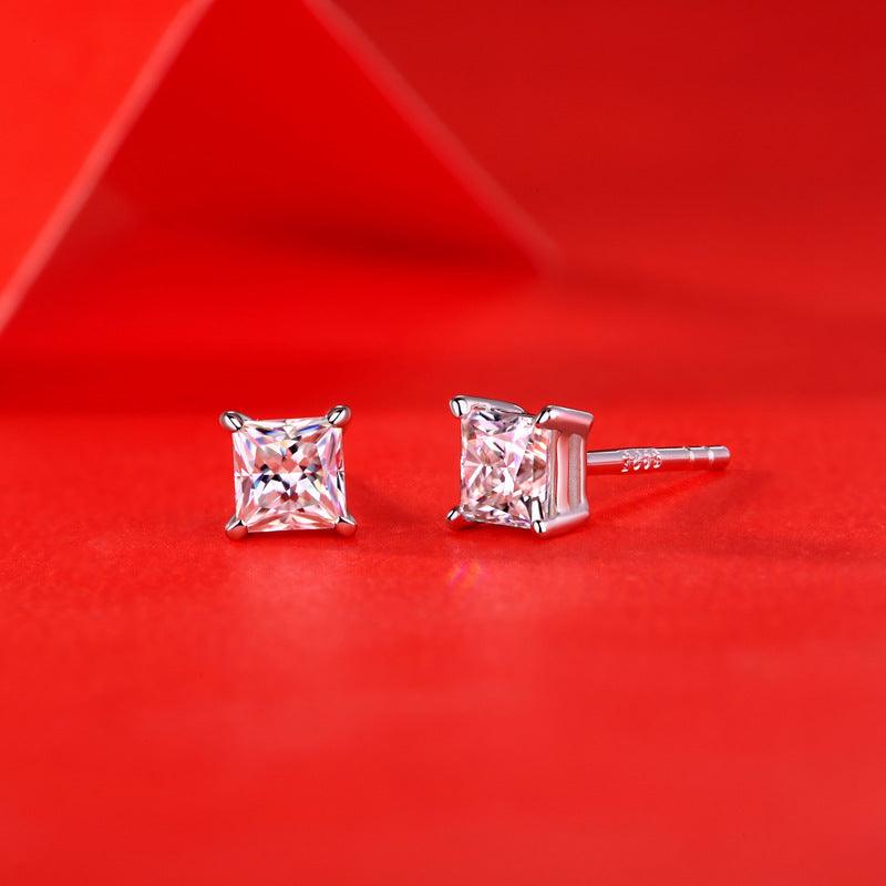 Simple Geometry Moissanite CZ Baguette 925 Sterling Silver Stud Earrings - Mystical Gems Stones