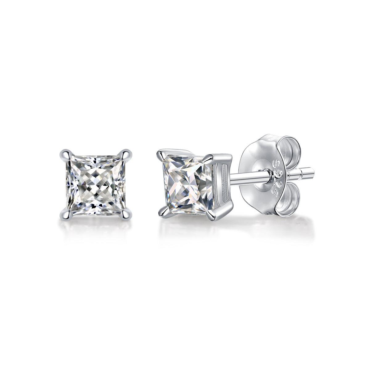 Simple Geometry Moissanite CZ Baguette 925 Sterling Silver Stud Earrings - Mystical Gems Stones