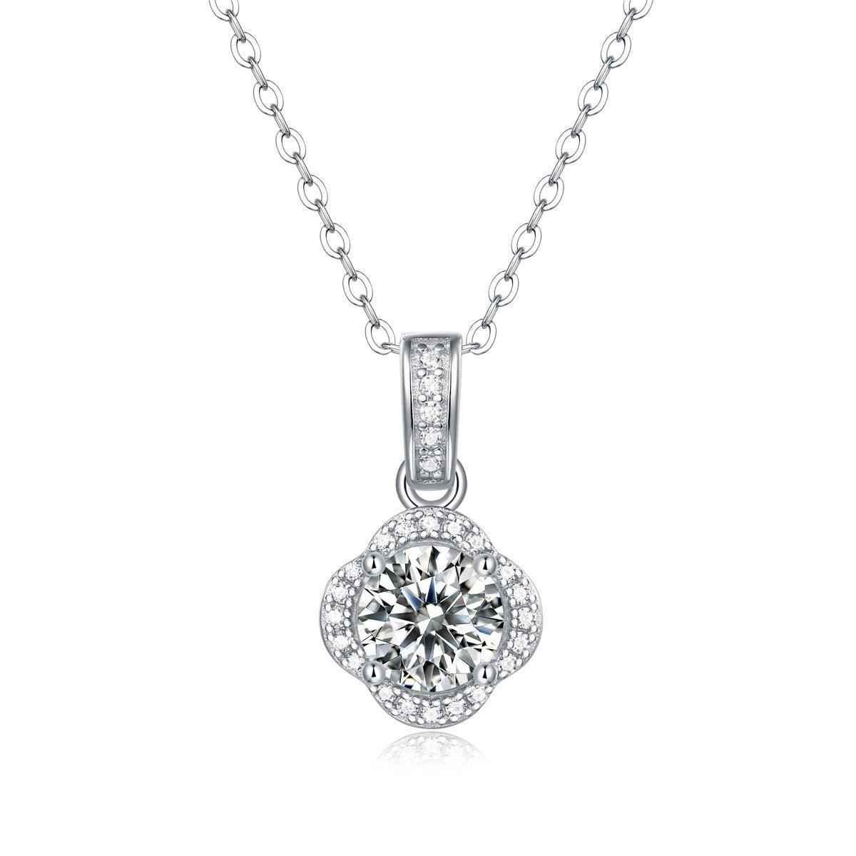 Sweet Moissanite CZ Four Petal Flower 925 Sterling Silver Necklace - Mystical Gems Stones