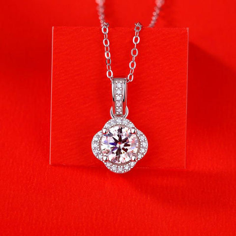 Sweet Moissanite CZ Four Petal Flower 925 Sterling Silver Necklace - Mystical Gems Stones