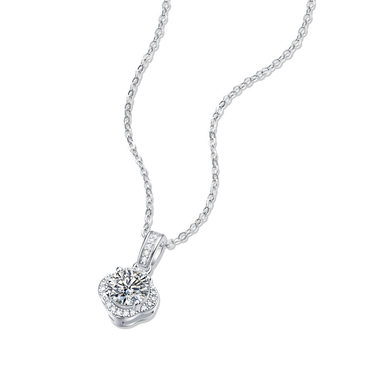 Sweet Moissanite CZ Four Petal Flower 925 Sterling Silver Necklace - Mystical Gems Stones