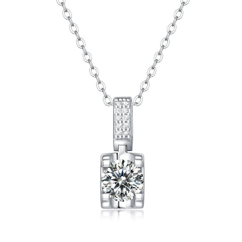 Simple Four Claw Moissanite CZ Geometry 925 Sterling Silver Necklace - Mystical Gems Stones