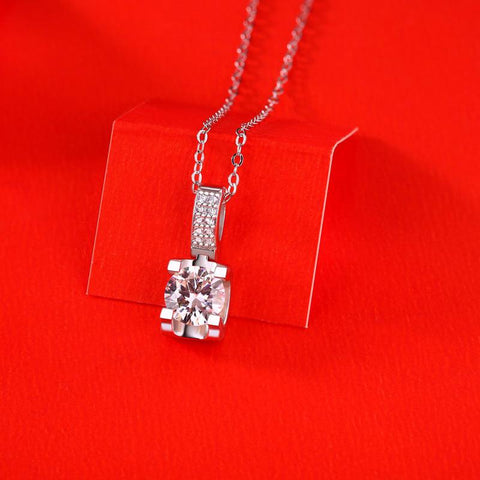 Simple Four Claw Moissanite CZ Geometry 925 Sterling Silver Necklace - Mystical Gems Stones