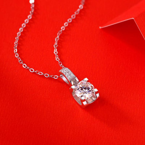 Simple Four Claw Moissanite CZ Geometry 925 Sterling Silver Necklace - Mystical Gems Stones