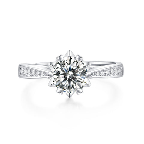 Wedding Moissanite CZ Snowflake 925 Sterling Silver Adjustable Ring