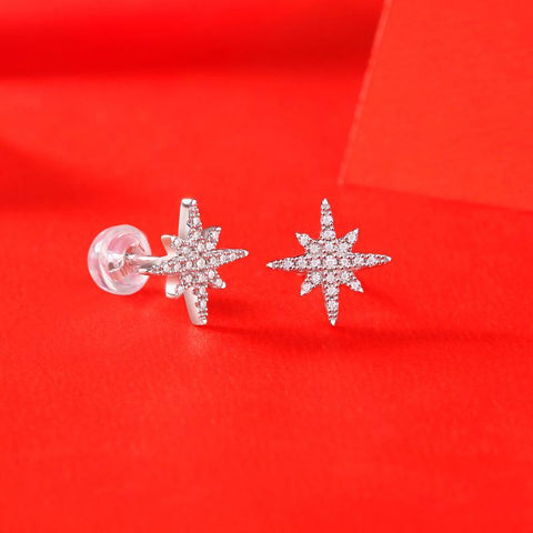 Girl Shining Moissanite CZ Meteor Star 925 Sterling Silver Stud Earrings - Mystical Gems Stones