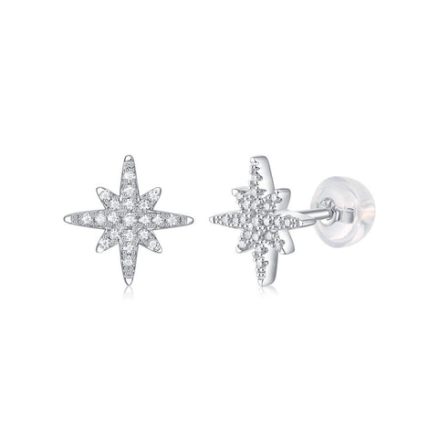 Girl Shining Moissanite CZ Meteor Star 925 Sterling Silver Stud Earrings - Mystical Gems Stones