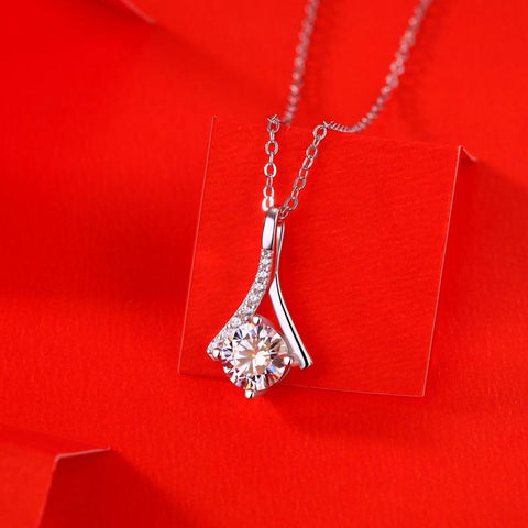 Party Moissanite CZ V Letter 925 Sterling Silver Necklace - Mystical Gems Stones