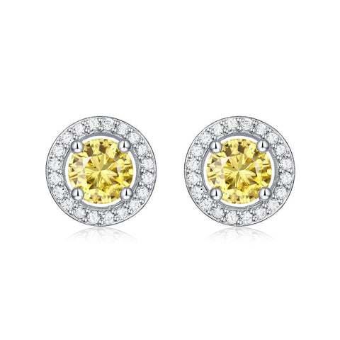 Simple Round Yellow Moissanite CZ 925 Sterling Silver Stud Earrings - Mystical Gems Stones