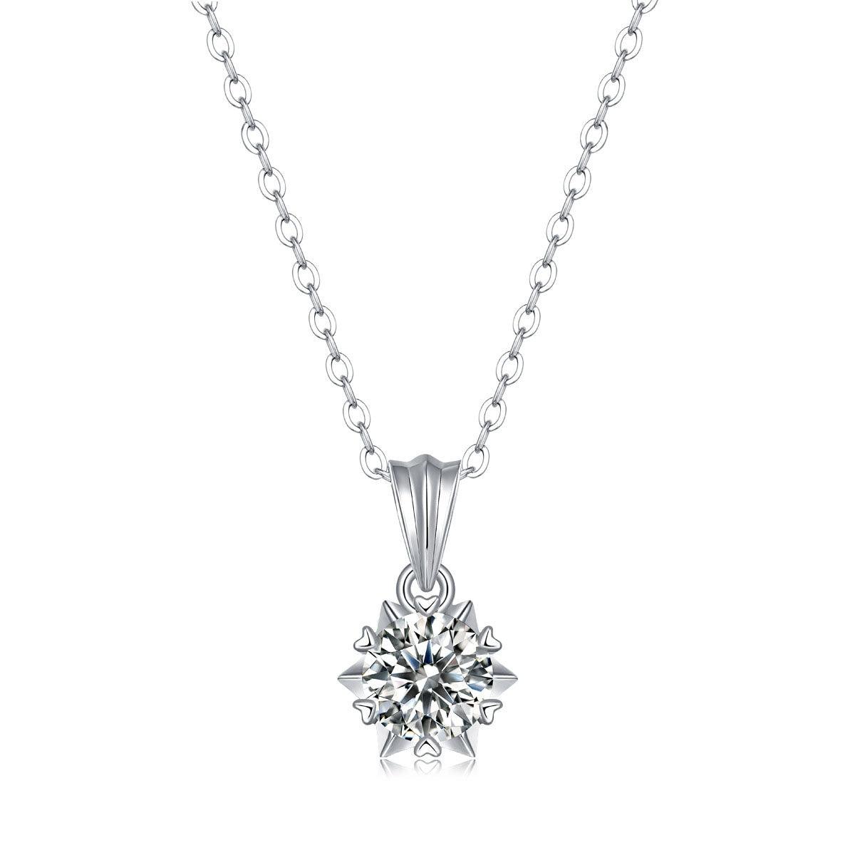 Promise Moissanite CZ Snowflake Rolo Chain 925 Sterling Silver Necklace - Mystical Gems Stones