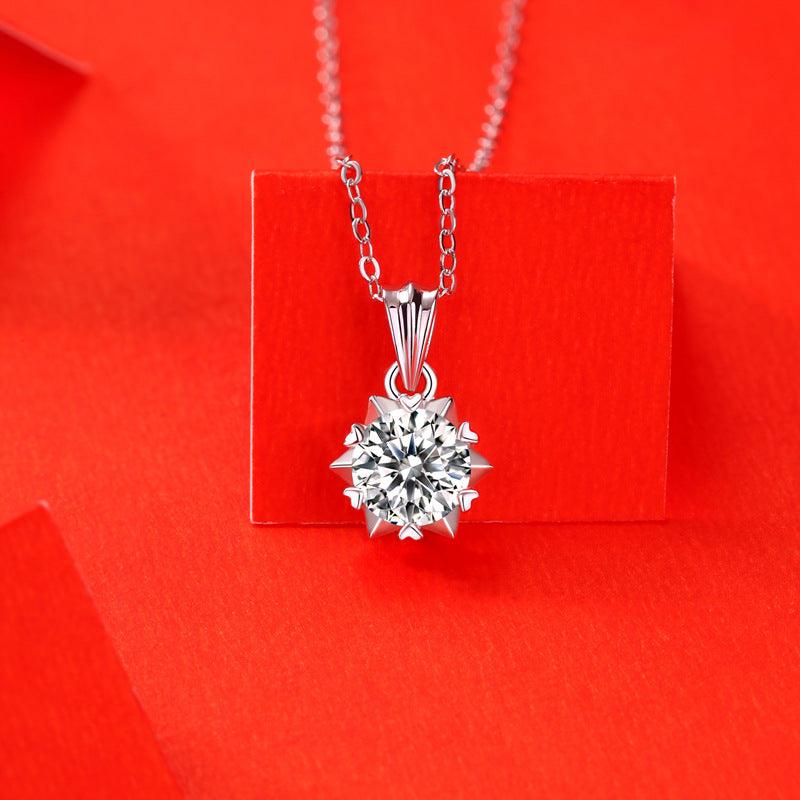 Promise Moissanite CZ Snowflake Rolo Chain 925 Sterling Silver Necklace - Mystical Gems Stones