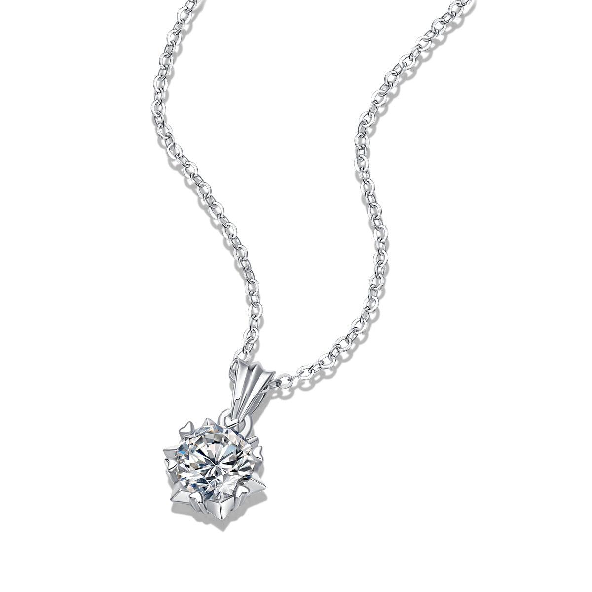 Promise Moissanite CZ Snowflake Rolo Chain 925 Sterling Silver Necklace - Mystical Gems Stones