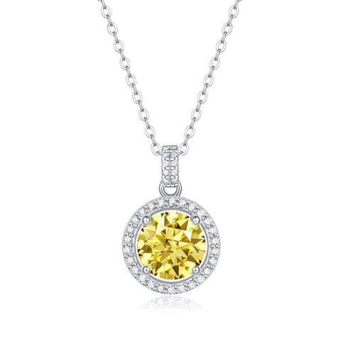 Fashion Yellow Moissanite CZ Round 925 Sterling Silver Necklace - Mystical Gems Stones