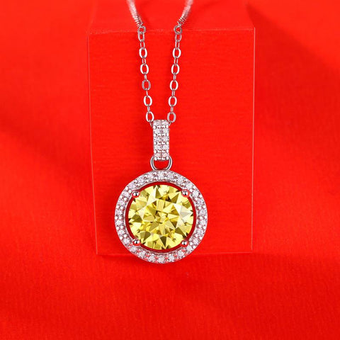 Fashion Yellow Moissanite CZ Round 925 Sterling Silver Necklace - Mystical Gems Stones