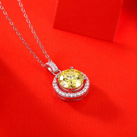 Fashion Yellow Moissanite CZ Round 925 Sterling Silver Necklace - Mystical Gems Stones