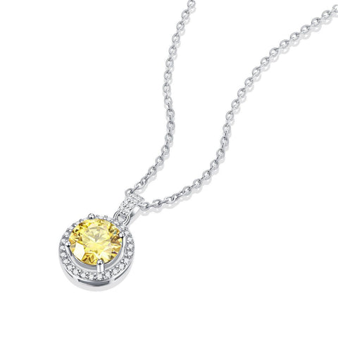 Fashion Yellow Moissanite CZ Round 925 Sterling Silver Necklace - Mystical Gems Stones