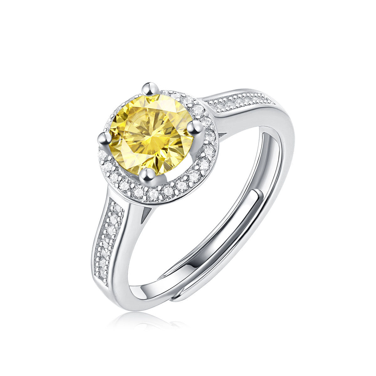 Gift Yellow Round Moissanite CZ 925 Sterling Silver Adjustable Ring