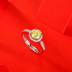 Gift Yellow Round Moissanite CZ 925 Sterling Silver Adjustable Ring