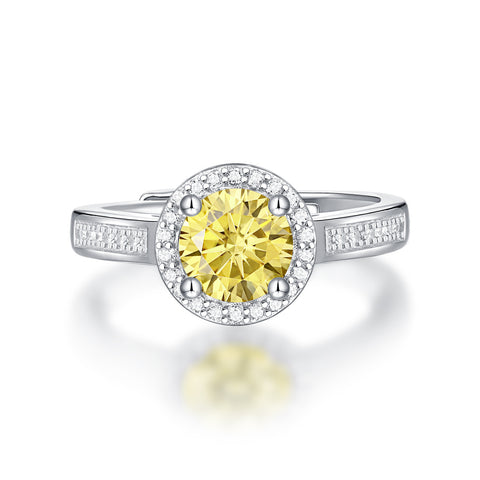 Gift Yellow Round Moissanite CZ 925 Sterling Silver Adjustable Ring