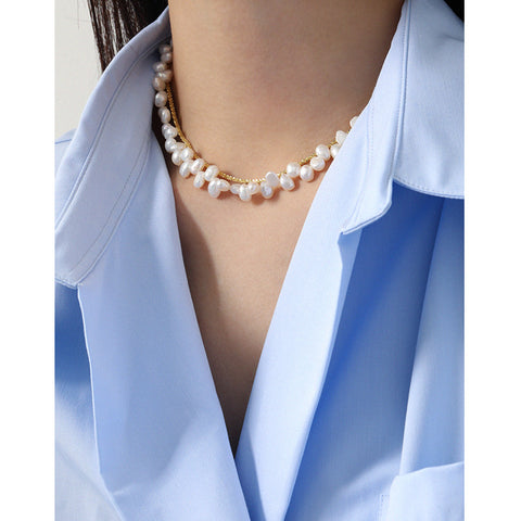 Elegant Baroque Irregular Natural Pearl 925 Sterling Silver Necklace