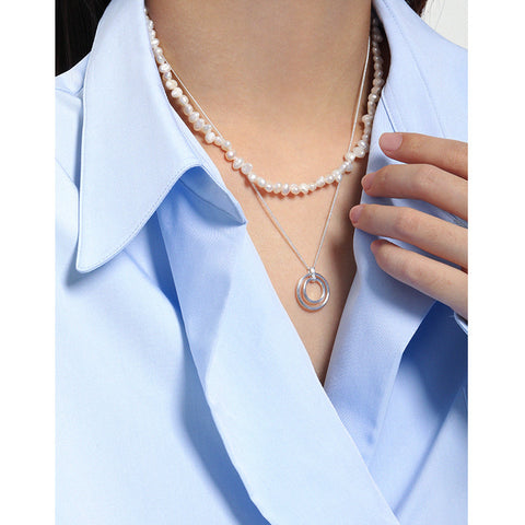 Elegant Baroque Irregular Natural Pearl 925 Sterling Silver Necklace