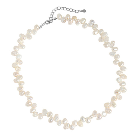 Elegant Baroque Irregular Natural Pearl 925 Sterling Silver Necklace