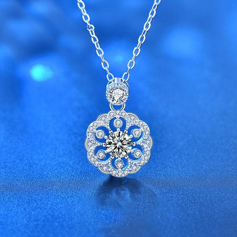 Women Sakura Flower Moissanite CZ 925 Sterling Silver Necklace - Mystical Gems Stones