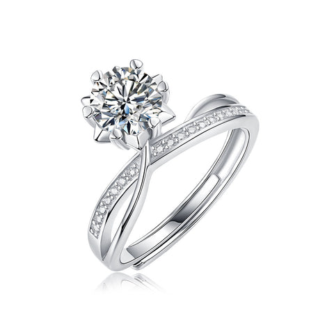 Elegant Moissanite CZ Snowflake 925 Sterling Silver Adjustable Ring