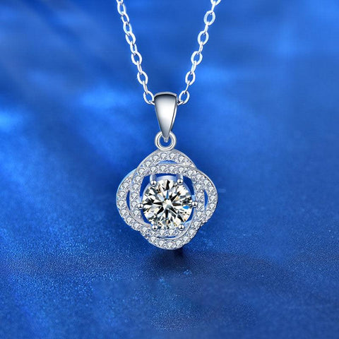 Women Beautiful Moissanite CZ Rose Flower 925 Sterling Silver Necklace - Mystical Gems Stones