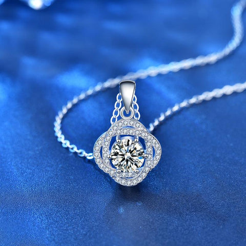 Women Beautiful Moissanite CZ Rose Flower 925 Sterling Silver Necklace - Mystical Gems Stones