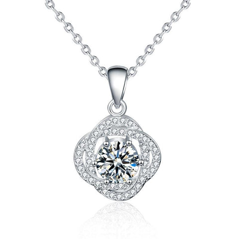 Women Beautiful Moissanite CZ Rose Flower 925 Sterling Silver Necklace - Mystical Gems Stones