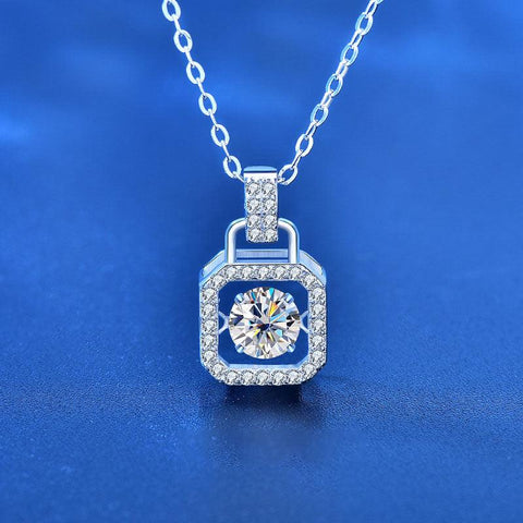 Casual Round Dancing Moissanite CZ Lock 925 Sterling Silver Necklace - Mystical Gems Stones